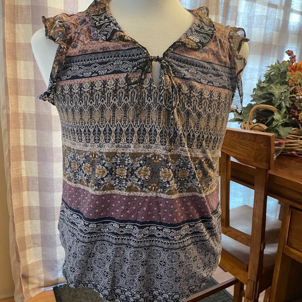 Lucky brand boho sleeveless blouse size lg